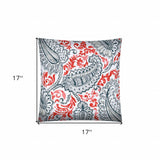 17" X 17" Coral And White Blown Seam Paisley Lumbar Indoor Outdoor Pillow