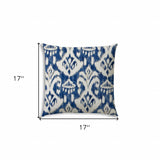 17" X 17" Indigo And Cream Blown Seam Ikat Lumbar Indoor Outdoor Pillow