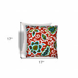 17" X 17" Read And Green Zippered Floral Throw Indoor Outdoor Pillow