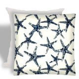 17" X 17" Navy Blue And White Starfish Zippered Coastal Throw Indoor Outdoor Pillow