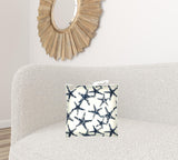 17" X 17" Navy Blue And White Starfish Zippered Coastal Throw Indoor Outdoor Pillow
