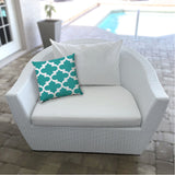 20" X 20" Turquoise And White Blown Seam Quatrefoil Throw Indoor Outdoor Pillow