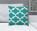 20" X 20" Turquoise And White Blown Seam Quatrefoil Throw Indoor Outdoor Pillow