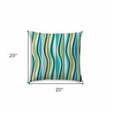 20" X 20" Aqua And Olive Blown Seam Striped Throw Indoor Outdoor Pillow