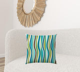 20" X 20" Aqua And Olive Blown Seam Striped Throw Indoor Outdoor Pillow