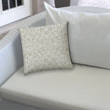 20" X 20" Light Ivory Blown Seam Stencil Throw Indoor Outdoor Pillow