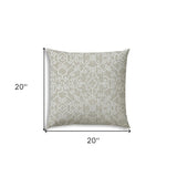 20" X 20" Light Ivory Blown Seam Stencil Throw Indoor Outdoor Pillow