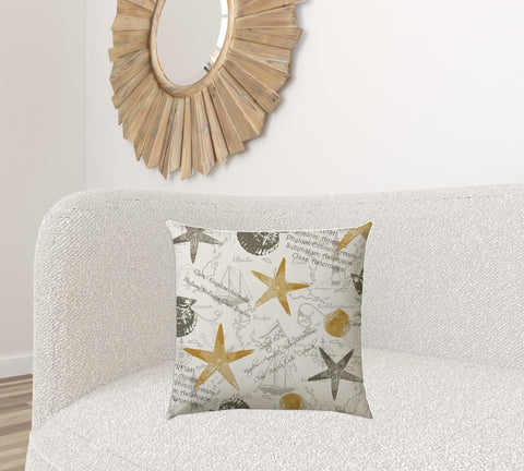20" X 20" Gold And Cream Boat Blown Seam Coastal Throw Indoor Outdoor Pillow