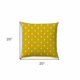 20" X 20" White And Yellow Blown Seam Polka Dots Throw Indoor Outdoor Pillow