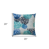 20" X 20" Blue And White Blown Seam Floral Throw Indoor Outdoor Pillow