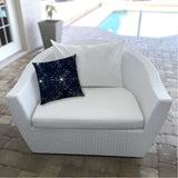 20" X 20" Navy Blue And White Blown Seam Floral Throw Indoor Outdoor Pillow