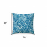 20" X 20" Blue And White Blown Seam Ikat Throw Indoor Outdoor Pillow