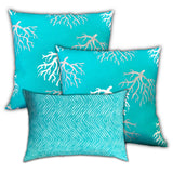 Set Of Three 18" X 18" Ocean Blue And White Corals Blown Seam Coastal Throw Indoor Outdoor Pillow