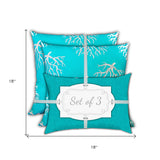 Set Of Three 18" X 18" Ocean Blue And White Corals Blown Seam Coastal Throw Indoor Outdoor Pillow