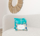 Set Of Three 18" X 18" Ocean Blue And White Corals Blown Seam Coastal Throw Indoor Outdoor Pillow