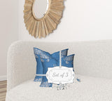 Set Of Three 20" X 20" Blue And White Crab Zippered Coastal Throw Indoor Outdoor Pillow Cover