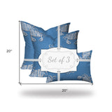 Set Of Three 20" X 20" Blue And White Crab Blown Seam Coastal Throw Indoor Outdoor Pillow