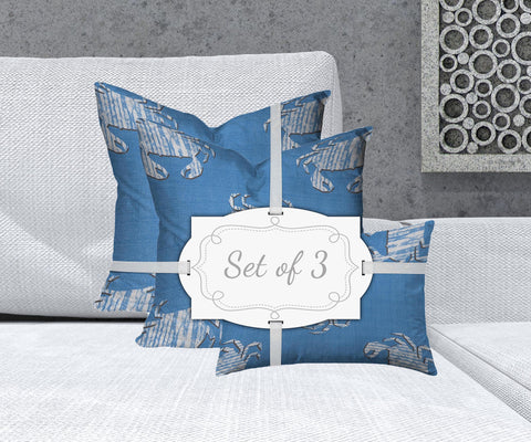 20" X 20" Blue And White Zippered Throw Indoor Outdoor Pillow