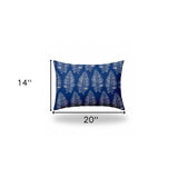 14" X 20" Blue And White Enveloped Tropical Lumbar Indoor Outdoor Pillow