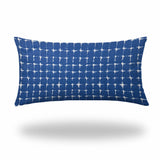 14" X 24" Blue And White Zippered Abstract Lumbar Indoor Outdoor Pillow