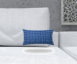 14" X 24" Blue And White Zippered Abstract Lumbar Indoor Outdoor Pillow