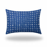 14" X 20" Blue And White Zippered Gingham Lumbar Indoor Outdoor Pillow Cover