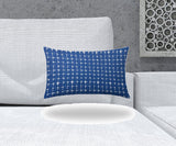 16" X 26" Blue And White Enveloped Abstract Lumbar Indoor Outdoor Pillow Cover