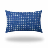 16" X 26" Blue And White Zippered Abstract Lumbar Indoor Outdoor Pillow