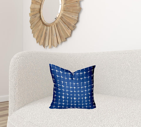 17" X 17" Blue And White Blown Seam Gingham Throw Indoor Outdoor Pillow