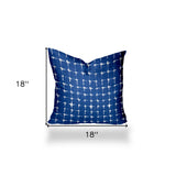 18" X 18" Blue And White Zippered Gingham Throw Indoor Outdoor Pillow Cover