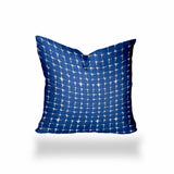 22" X 22" Blue And White Zippered Gingham Throw Indoor Outdoor Pillow Cover