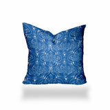 17" X 17" Blue And White Blown Seam Ikat Throw Indoor Outdoor Pillow