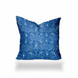 18" X 18" Blue And White Zippered Ikat Throw Indoor Outdoor Pillow Cover