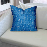 18" X 18" Blue And White Zippered Ikat Throw Indoor Outdoor Pillow Cover
