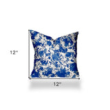 12" X 12" Blue And White Enveloped Coastal Throw Indoor Outdoor Pillow