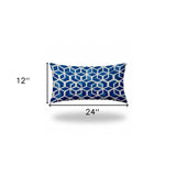 14" X 24" Blue And White Zippered Geometric Lumbar Indoor Outdoor Pillow Cover