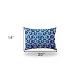 14" X 20" Blue And White Enveloped Honeycomb Lumbar Indoor Outdoor Pillow Cover