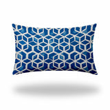 16" X 26" Blue And White Zippered Geometric Lumbar Indoor Outdoor Pillow Cover