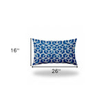 16" X 26" Blue And White Zippered Geometric Lumbar Indoor Outdoor Pillow Cover