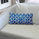 24" X 36" Blue And White Zippered Geometric Lumbar Indoor Outdoor Pillow