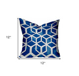 12" X 12" Blue and White Geometric Shapes Indoor Outdoor Throw Pillow Cover