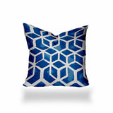 12" X 12" Blue And White Blown Seam Geometric Throw Indoor Outdoor Pillow