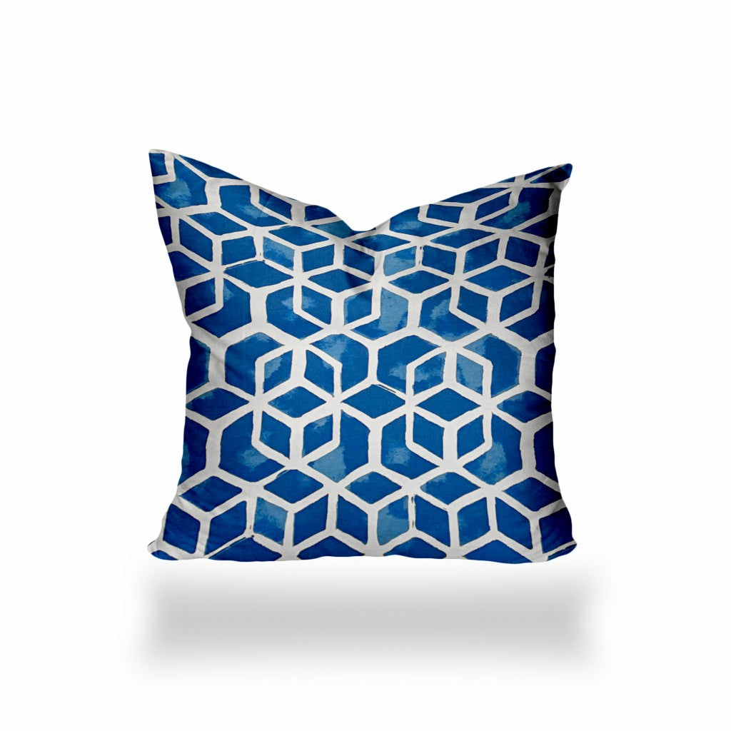 16" X 16" Blue and White Geometric Shapes Indoor Outdoor Throw Pillow Cover