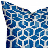 16" X 16" Blue and White Geometric Shapes Indoor Outdoor Throw Pillow Cover