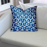16" X 16" Blue And White Zippered Geometric Throw Indoor Outdoor Pillow