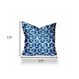 17" X 17" Blue And White Zippered Geometric Throw Indoor Outdoor Pillow Cover