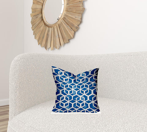 17" X 17" Blue And White Zippered Geometric Throw Indoor Outdoor Pillow Cover