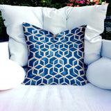 18" X 18" Blue and White Geometric Shapes Indoor Outdoor Throw Pillow Cover