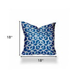 18" X 18" Blue and White Geometric Shapes Indoor Outdoor Throw Pillow Cover