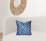 18" X 18" Blue And White Blown Seam Geometric Throw Indoor Outdoor Pillow